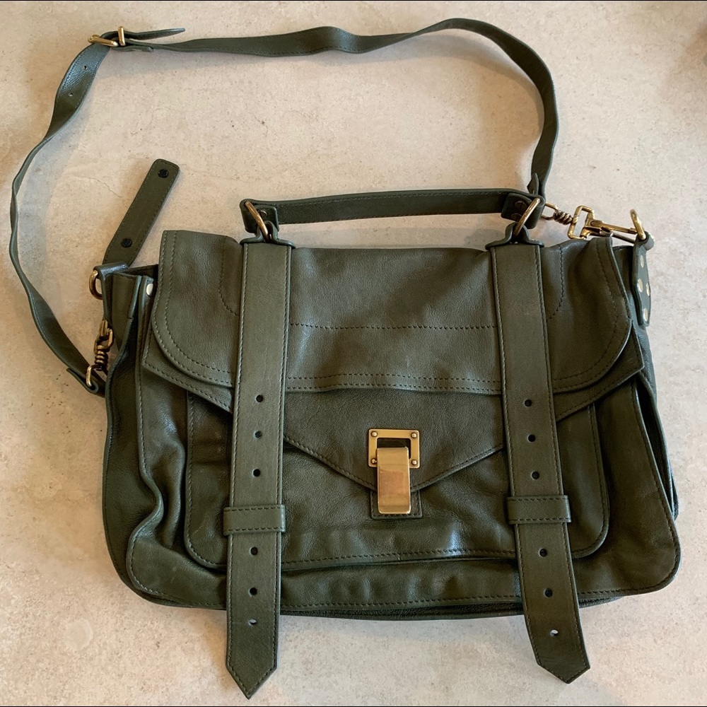 Proenza Schouler PS1 M Lambskin Leather in Green.